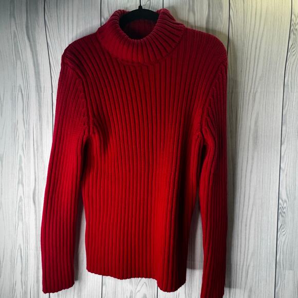VTG Land's End Cable Knit Turtleneck Sweater Red L Women 100% Cotton Hong Kong - Picture 4 of 8